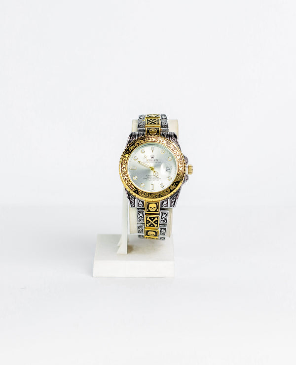 Vintage Ornate Two-Tone Luxury Watch for Men - Precision Quartz Movement