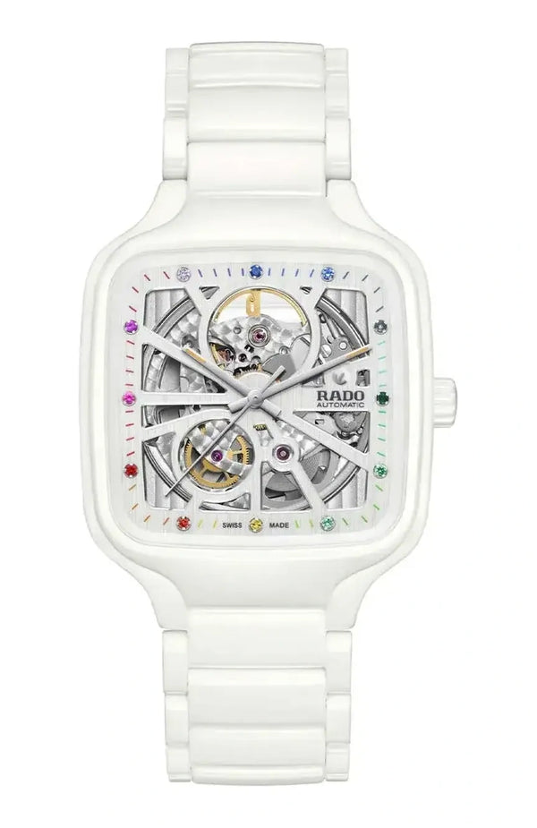 Rado True Square Automatic Open Heart White High-Tech Ceramic Watch for Men