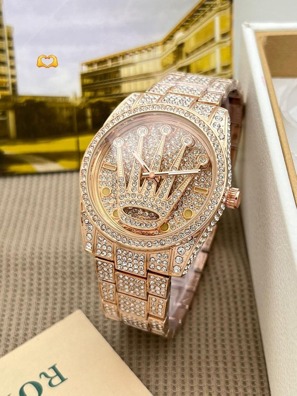 Safisha Men's Luxury Diamond Plated Rose Gold Rotating Dial Water-Resistant Watch