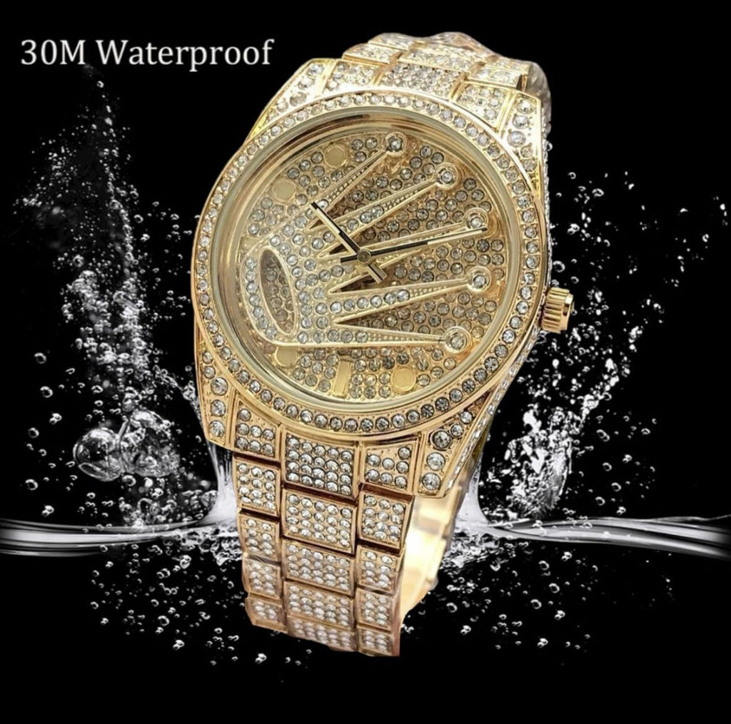 Safisha Men's Luxury Diamond Plated Rose Gold Rotating Dial Water-Resistant Watch