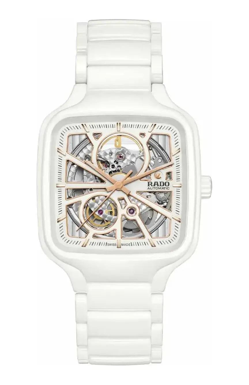 Rado True Square Automatic Open Heart White High-Tech Ceramic Watch for Men