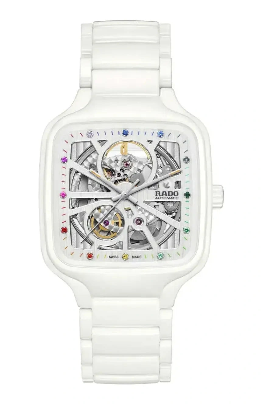 Rado True Square Automatic Open Heart White High-Tech Ceramic Watch for Men