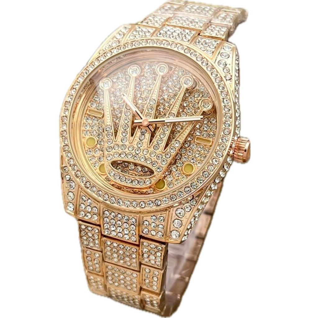 Safisha Men's Luxury Diamond Plated Rose Gold Rotating Dial Water-Resistant Watch