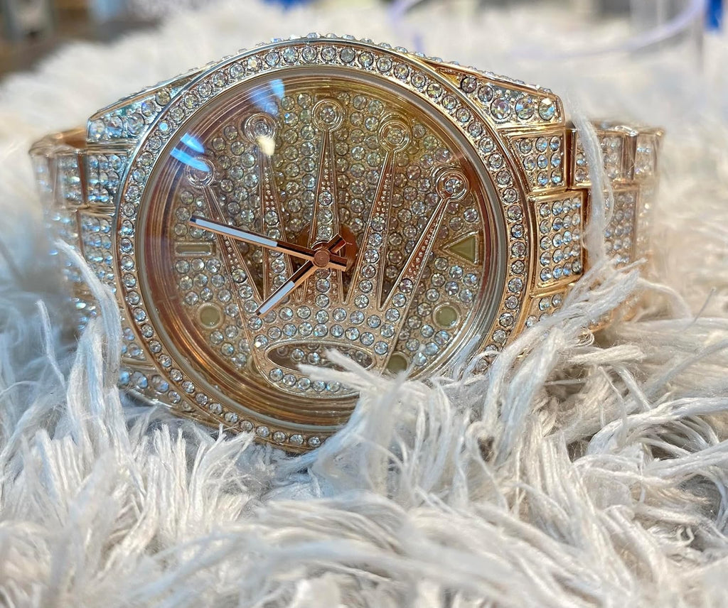 Safisha Men's Luxury Diamond Plated Rose Gold Rotating Dial Water-Resistant Watch