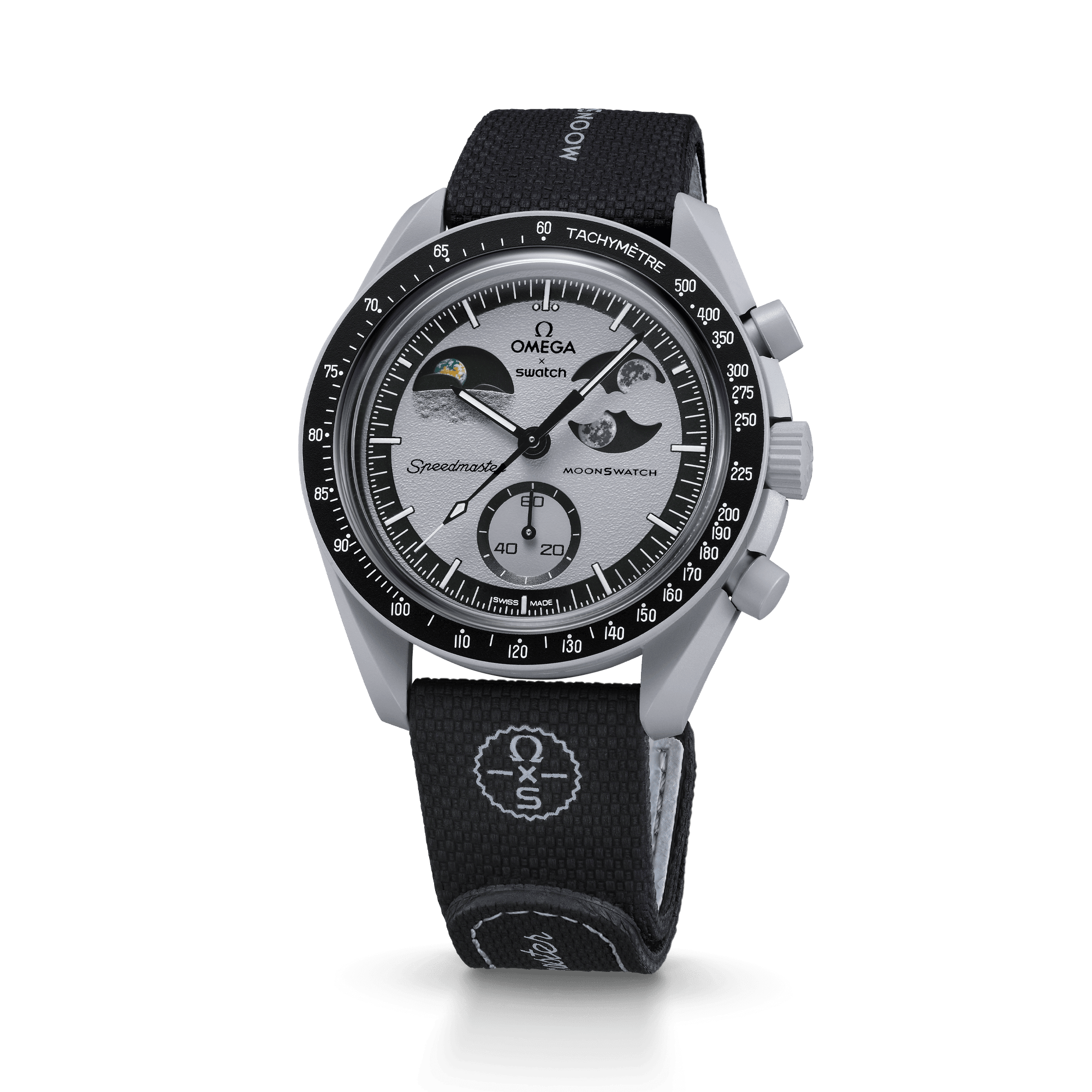 Premium Bioceramic MoonSwatch Collection Black/Grey Rubber Watch Strap Replacement