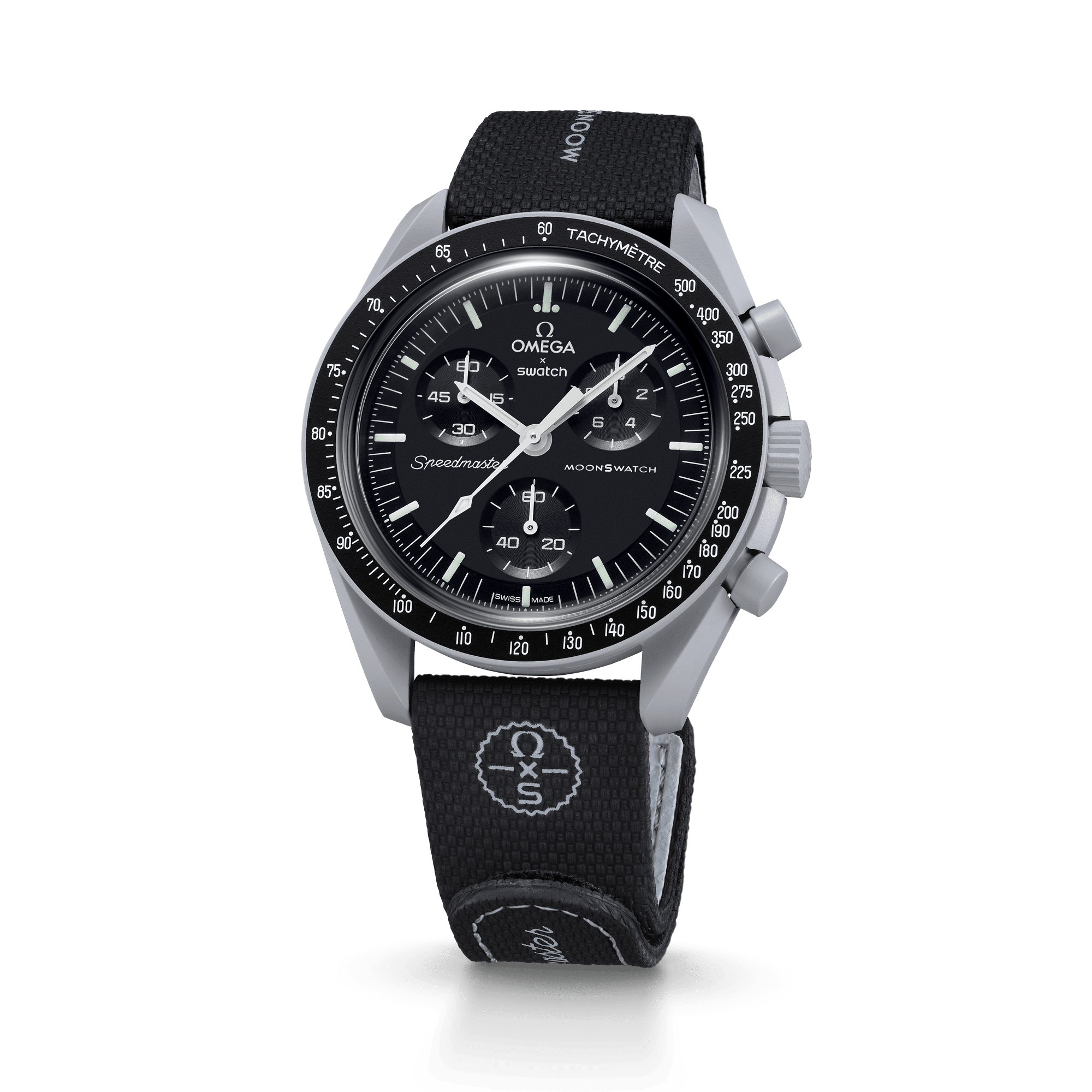 Premium Bioceramic MoonSwatch Collection Black/Grey Rubber Watch Strap Replacement